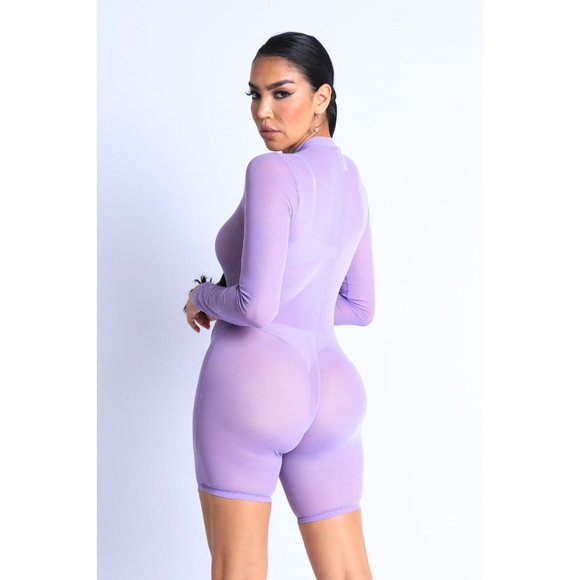Women Sexy See Through Sheer Mesh Zip Up Bodysuit Jumpsuit Club Party Romper - Picture 6 of 12